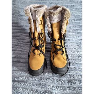 All in Motion Snow Boots Womens Size 8 Tan Tall Lace Up Faux Fur Thermolite